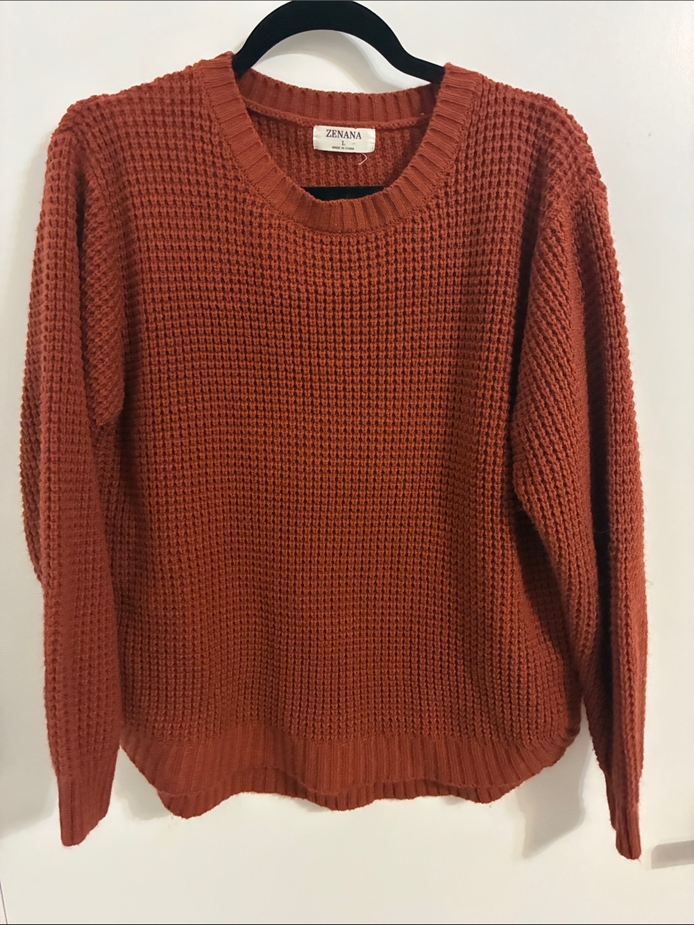 Zenana Outfitters Rust Waffle Knit Crewneck Sweater